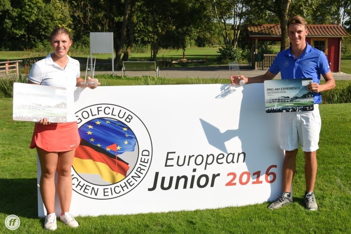 Pilar von Heynitz und Florian Horder sind die Sieger des 1. European Junior-Turniers im Golfclub München Eichenried. Neben dem Pokal gewannen die beiden einen Platz beim ProAm der BMW International Open 2017 im Golfclub München Eichenried.